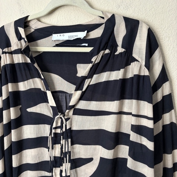 IRO Bold Printed Cotton Lace Up High Low Rattle Relaxed Blouse Top - Picture 2 of 14